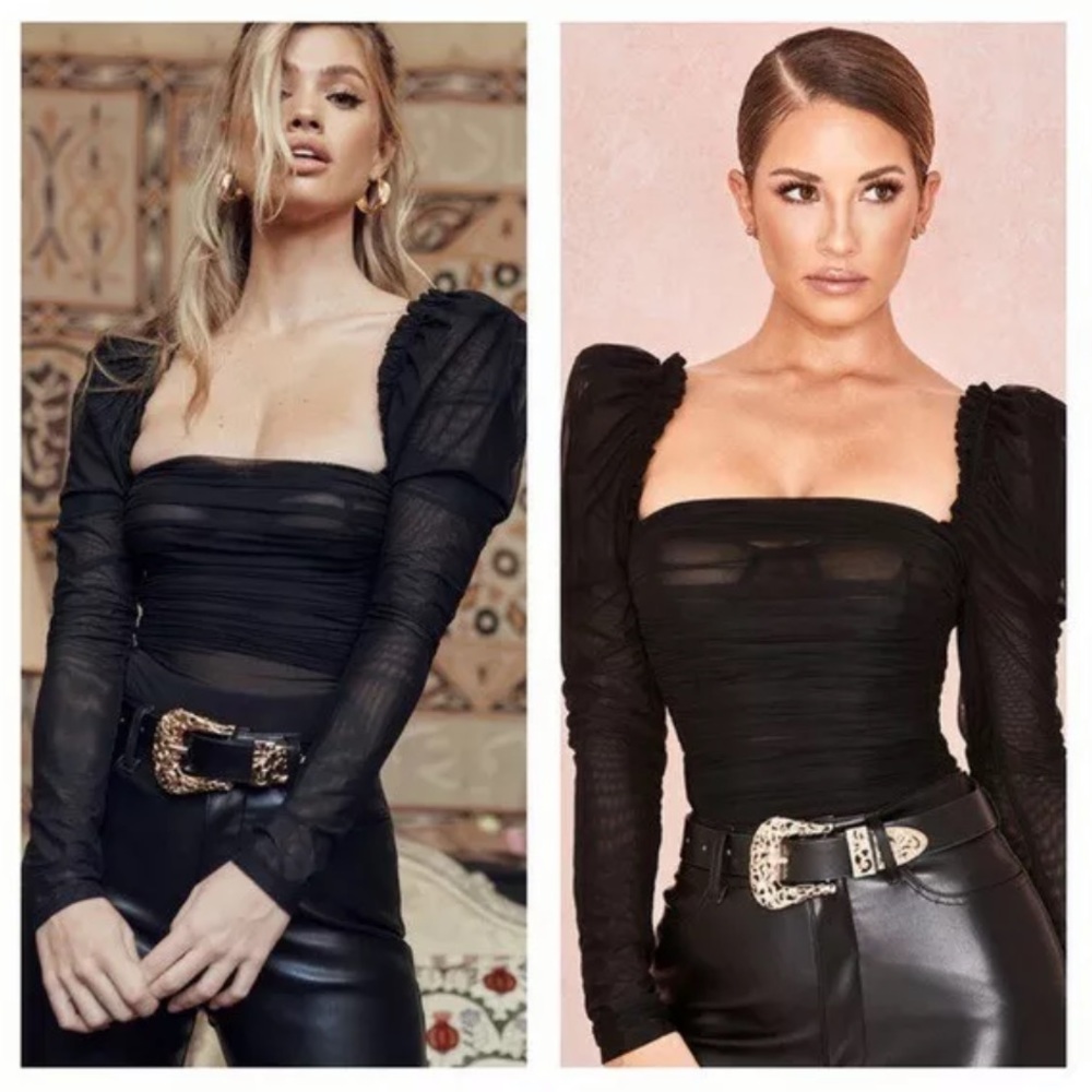 House of CB Black Emme Sheer Organza Tulle Bodysuit NWT - Picture 9 of 13